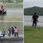 Bike stunt Video: రీల్స్ పిచ్చితో మొసళ్లు ఉన్న సరస్సులో బైక్ స్టంట్స్..