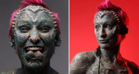 Most Tattooed Woman: గిన్నీస్ రికార్డు కోసం నాలుకను రెండుగా చీల్చి దడుచుకునేలా తయారయ్యింది..
