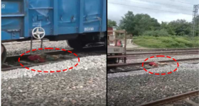 Woman goods train viral video : గూడ్స్ ట్రైన్ కింద పడ్డా.. ప్రాణాలు రక్షించుకుంది.. వావ్