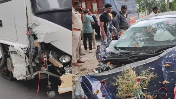 Telangana road accident: ఘోర రోడ్డు ప్రమాదం, స్పాట్‌లో ఇద్దరు మృతి, ఊడిన బస్సు టైర్