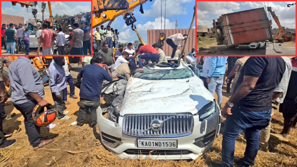 Bangalore Accident : కారుపై పడ్డ భారీ కంటైనర్.. నుజ్జునుజ్జు అయిపోయిన కారు.. ఒకే కుటుంబానికి చెందిన ఆరుగురు మృతి..