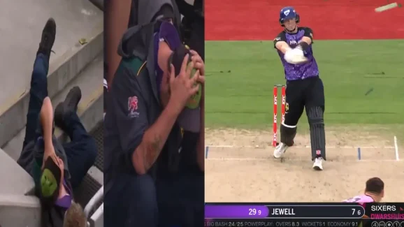 BBL: క్యాచ్ పెట్టబోయి బొక్క బోర్లా పడ్డ ఫ్యాన్.. నవ్వు ఆపుకోలేరు !