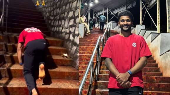 Nitish Kumar Reddy: మోకాళ్ళపై మెట్లెక్కి తిరుమలకు నితీశ్ కుమార్ రెడ్డి !