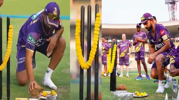 KKR Performs Pooja: మళ్లీ కప్ గెలవాలని.. KKR పూజలు.. వికెట్లకే దండేసి దండం పెట్టారు !