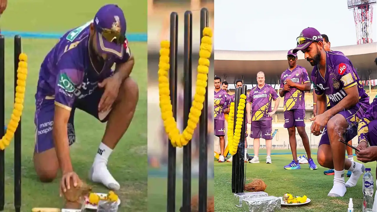 KKR Performs Pooja: మళ్లీ కప్ గెలవాలని.. KKR పూజలు.. వికెట్లకే దండేసి దండం పెట్టారు !