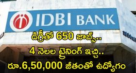 IDBI Recruitment: డిగ్రీతో భారీగా ఉద్యోగాలు.. 4 నెలలు ట్రైనింగ్ ఇచ్చి ఉద్యోగం ఇస్తారు.. జీతం రూ.6,50,000