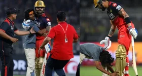 Virat Kohli: గ్రౌండ్ లోకి దూసుకు వచ్చిన ఫ్యాన్.. కోహ్లీ కాళ్లపై పడి !