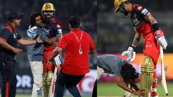 Virat Kohli: గ్రౌండ్ లోకి దూసుకు వచ్చిన ఫ్యాన్.. కోహ్లీ కాళ్లపై పడి !