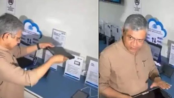 Viral Video: టాబ్లెట్‌ను తొక్కి, నేలపై విసిరేసిన కేంద్ర మంత్రి..అసలు కారణమిదే..