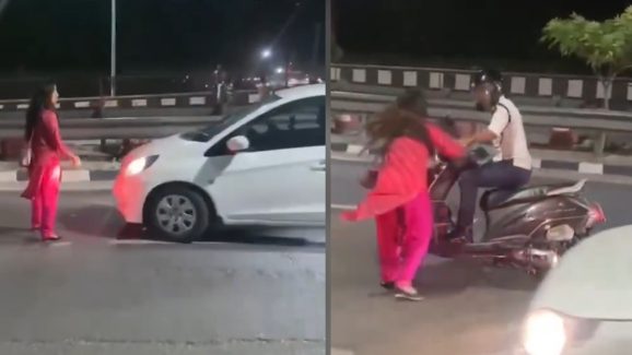 Viral: మందు తాగి అర్థరాత్రి హైవేపై యువతి రచ్చరచ్చ