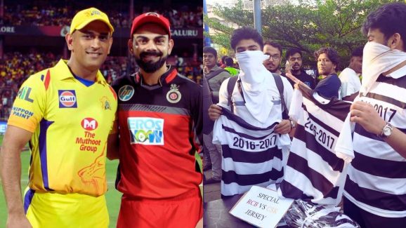 RCB Fans Trolls CSK: ధోనిని ర్యాగింగ్ చేస్తున్న కోహ్లీ ఫ్యాన్స్.. జైలు జెర్సీలతో  !