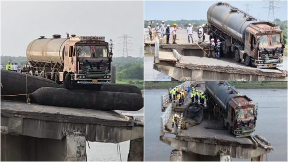 Gujarat Bridge: భలే ఐడియా.. గుజరాత్ వంతెనపై చిక్కుకున్న లారీ.. ఎయిర్ బెలూన్స్‌ తో ఇలా సేవ్ చేశారు!