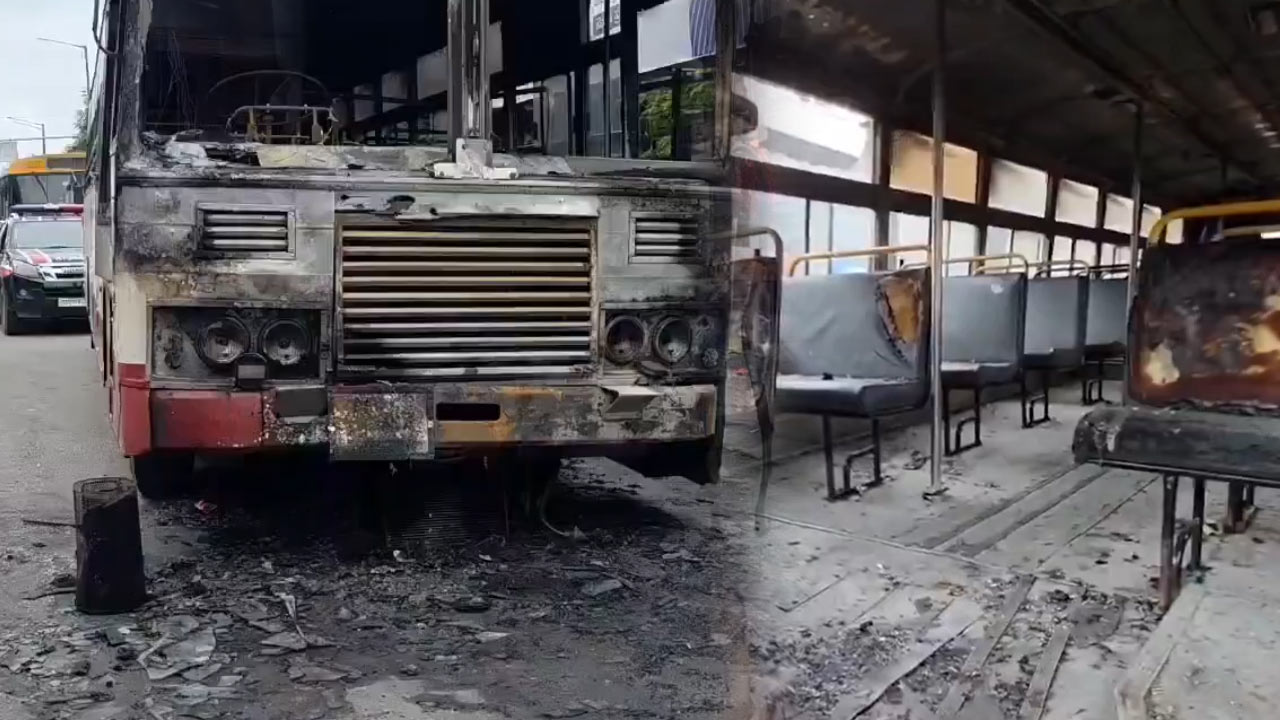 Mehdipatnam accident: మెహదీపట్నం బస్టాప్‌లో RTC బస్సుకు మంటలు.. క్షణాల్లో బూడిద!