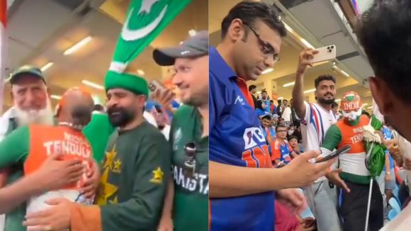 IND VS PAK : పాకిస్తాన్ అభిమానులతో ఎంజాయ్ చేస్తున్న సచిన్  అభిమాని…!