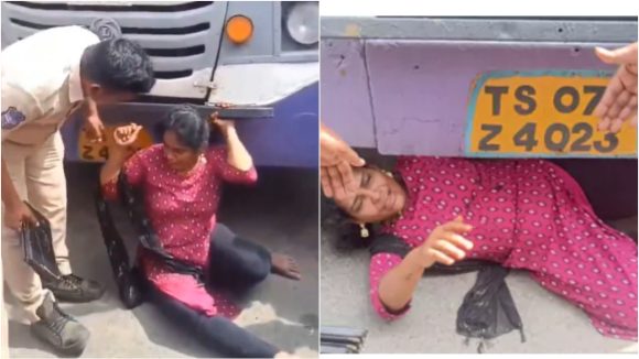 Free Bus Ticket: డీలక్స్ బస్సులో ఫ్రీ టికెట్ ఇవ్వలేదని.. బస్సు కింద పడుకుని మహిళ హల్ చల్