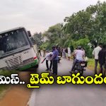 Bus Accident: కారును తప్పించబోయిన రోడ్డు దాటి దూసుకెళ్లిన బస్సు, తృటిలో తప్పిన పెను ముప్పు!