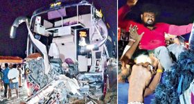 Nandyal Road Accident: నంద్యాల జిల్లాలో ఘోర రోడ్డు ప్రమాదం.. ట్రావెల్ బస్సు-రెండు లారీలు ఢీ