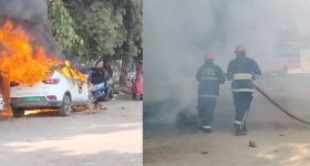 Hyderabad: హైదరాబాద్‌ ఎన్టీఆర్‌ స్టేడియం వద్ద కారుకు మంటలు.. పూర్తిగా దగ్దం అయిన కారు