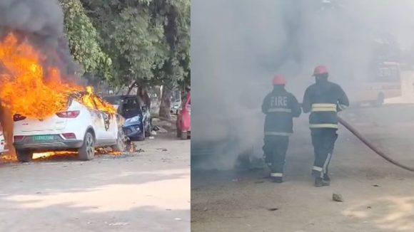 Hyderabad: హైదరాబాద్‌ ఎన్టీఆర్‌ స్టేడియం వద్ద కారుకు మంటలు.. పూర్తిగా దగ్దం అయిన కారు