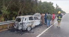 Car Fire Accident: ORR పై ఘోర ప్రమాదం.. కారులో మంటలు చెలరేగి డ్రైవర్ సజీవదహనం