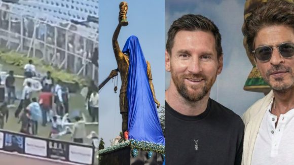 Lionel Messi Statue: 70 అడుగుల మెస్సీ విగ్రహం ఆవిష్కరణ, స్టేడియం ద‌గ్గ‌ర ఉద్రిక్త‌త..వాట‌ర్ బాటిల్స్ విసిరిన ఫ్యాన్స్‌