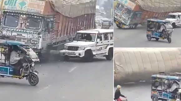 Lorry fell into a Bolero: ఘోర ప్రమాదం.. డివైడర్‌ని ఢీ కొట్టిన లారీ, ఆ తర్వాత బొలెరోపై పడింది