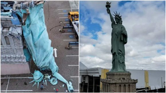 Liberty Replica Statue:తుఫాన్ బీభత్సం, కుప్పకూలిన స్టాట్యూ ఆఫ్ లిబర్టీ!