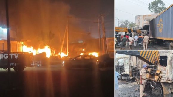 Road Accident: కాకినాడలో ఘోర ప్రమాదం.. ఢీ కొన్న రెండు కంటైనర్లు, ఒకరు సజీవదహనం