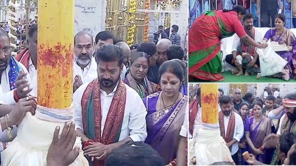 Medaram: మేడారంలో సీఎం రేవంత్‌రెడ్డి దంపతులు.. వనదేవలకు పూజలు-గద్దెలను పునఃప్రారంభం