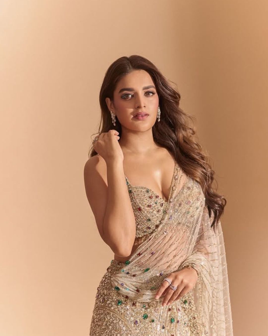 Nidhi Agarwal :  చీరలో మెరిసిపోతున్న నిధి.. ప్రభాస్ బ్యూటీ అందాలు కేక..