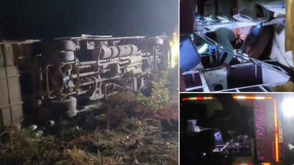 Kothagudem Bus Accident: కొత్తగూడెం జిల్లాలో ప్రమాదం.. ట్రావెల్ బస్సు బోల్తా, స్పాట్‌లో 40 మంది