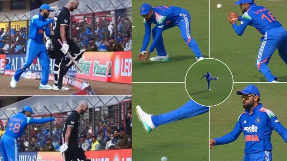 Virat Kohli: న్యూజిలాండ్ ప్లేయ‌ర్ మెడ ప‌ట్టుకుని తోసేసిన‌ కోహ్లీ..బంతిని త‌న్ని మ‌రీ రెచ్చిపోయాడుగా