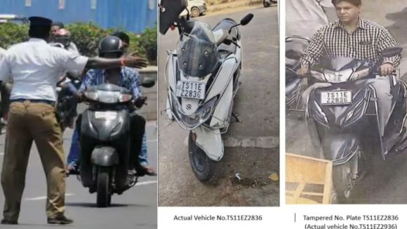 Hyderabad Crime: చలాన్లు తప్పించుకోవడానికి ఎత్తుగడ.. నెంబర్ ప్లేట్ టాంపరింగ్, షాకైన వాహనదారుడు