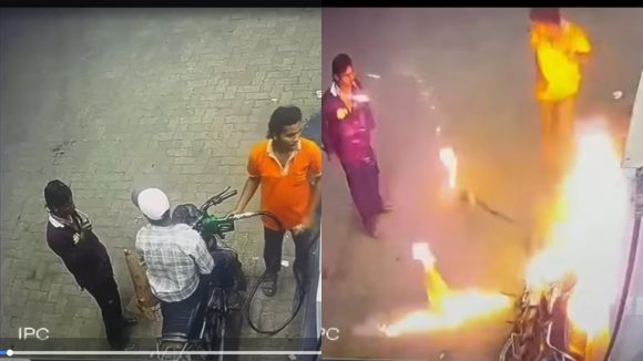 Petrol Pump Video: పెట్రోల్ బంక్ లో సిగరెట్టు కాల్చొద్దన్నందుకు.. బైక్ కు నిప్పు పెట్టిన యువకుడు.. వీడియో వైరల్
