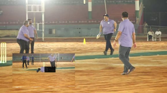 RRR: క్రికెట్ ఆడుతూ బొక్కబోర్లా పడ్డ రఘురామ కృష్ణంరాజు, ఫోటోలు వైరల్