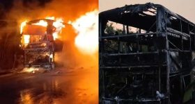 Private Travel Bus Fire: ఎన్టీఆర్ జిల్లా కీసర వద్ద ఘోరం.. మంటల్లో మరో ట్రావెల్స్ బస్సు.. స్పాట్‌లో 39 మంది