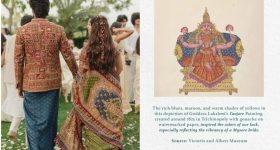 Rashmika Mandanna: రష్మిక మెహందీ చీరపై తంజోరి లక్ష్మి దేవి.. సోషల్ మీడియాలో కాంట్రవర్సీ.. కానీ ఎన్ని ప్రత్యేకతలో!
