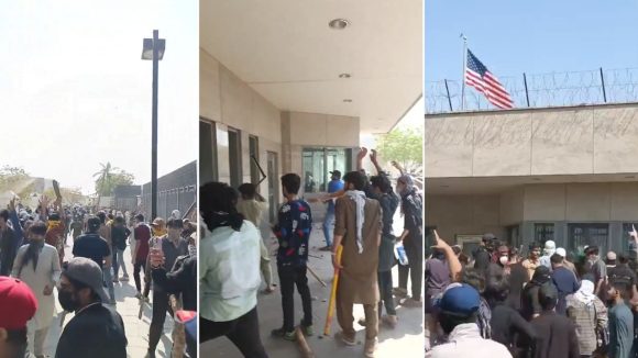 Karachi US Embassy attack: రెచ్చిపోయిన ఆందోళనకారులు..  కరాచీలో అమెరికా ఎంబసీపై దాడి