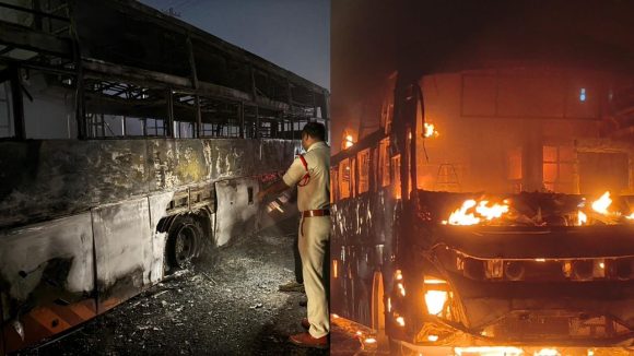 Bus Accident: విజయనగరంలో జిల్లాలో ఘోర ప్ర‌మాదం.. కాలి బూడిదైన ట్రావెల్స్ బస్సు.. 42 మంది స్పాట్ లో
