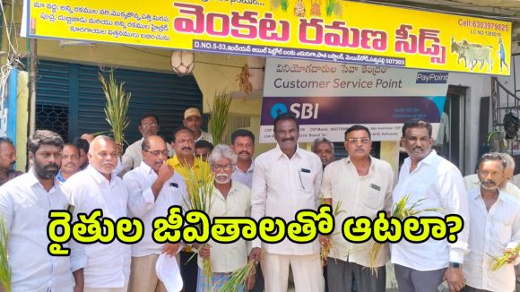 Fake Seeds: సత్తుపల్లిలో నకిలీ విత్తనాల కలకలం.. వెంకటరమణ సీడ్స్ షాప్ ముందు రైతుల ఆందోళన