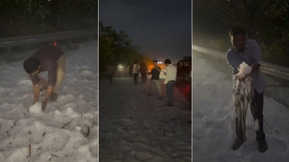 కాశ్మీర్‌ను తలపించేలా.. హైదరాబాద్ శివార్లలో రోడ్లపై మంచు, ఎంజాయ్ చేసిన ప్రజలు