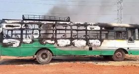 11 కేవీ విద్యుత్ తీగలు తగిలి ఆర్టీసీ బస్సు ద‌గ్దం.. బస్సులో 21 మంది ప్రయాణికులు