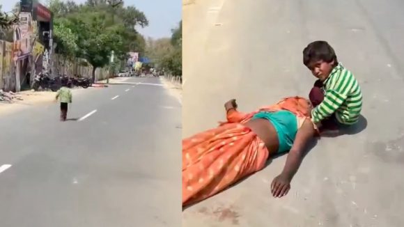 ఎండలో పడిపోయిన తల్లి కోసం చెప్పులు లేకుండా పరుగెత్తిన చిన్నారి.. బాబు తల్లి కోసం ఏడుస్తుంటే వీడియో తీస్తారా?