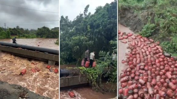 Gas cylinders Video: సందట్లో సడేమియా.. భారీ వర్షాలు, వాగుల్లో కొట్టుకొచ్చిన 3 వేల గ్యాస్ సిలిండర్లు