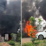 మణుగూరు పట్టణం.. మంటల్లో వాహనాల షోరూం, తగలబడిన ఐదు కార్లు