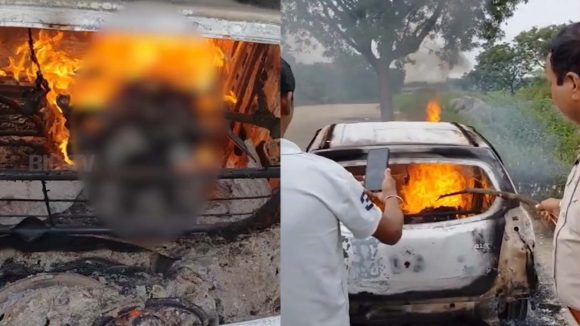హైదరాబాద్‌లో ఘోరం.. మంటల్లో దగ్దమైన కారు, ఓ వ్యక్తి సజీవదహనం