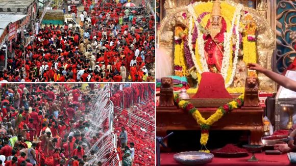 భవానీ భక్తులతో ఎరుపెక్కిన ఇంద్రకీలాద్రి… మహిషాసురమర్ధిని దేవి రూపంలో అమ్మవారు దర్శనం