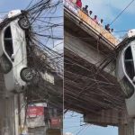 ఘోర రోడ్డు ప్రమాదం.. బ్రిడ్జి పైనుంచి దూసుకెళ్లిన కారు, విద్యుత్ తీగల మధ్యలో